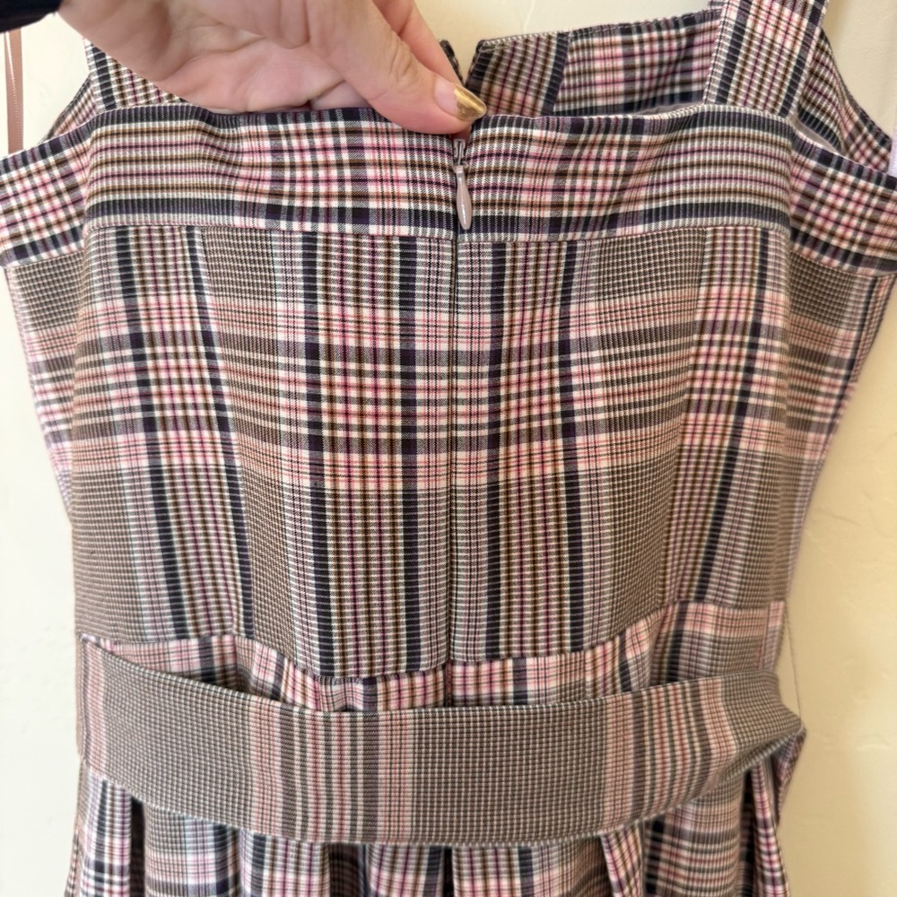 Anthropologie Gal Meets Glam Madison Brown Plaid Midi Dress Square Neck Size 2 - Picture 7 of 9